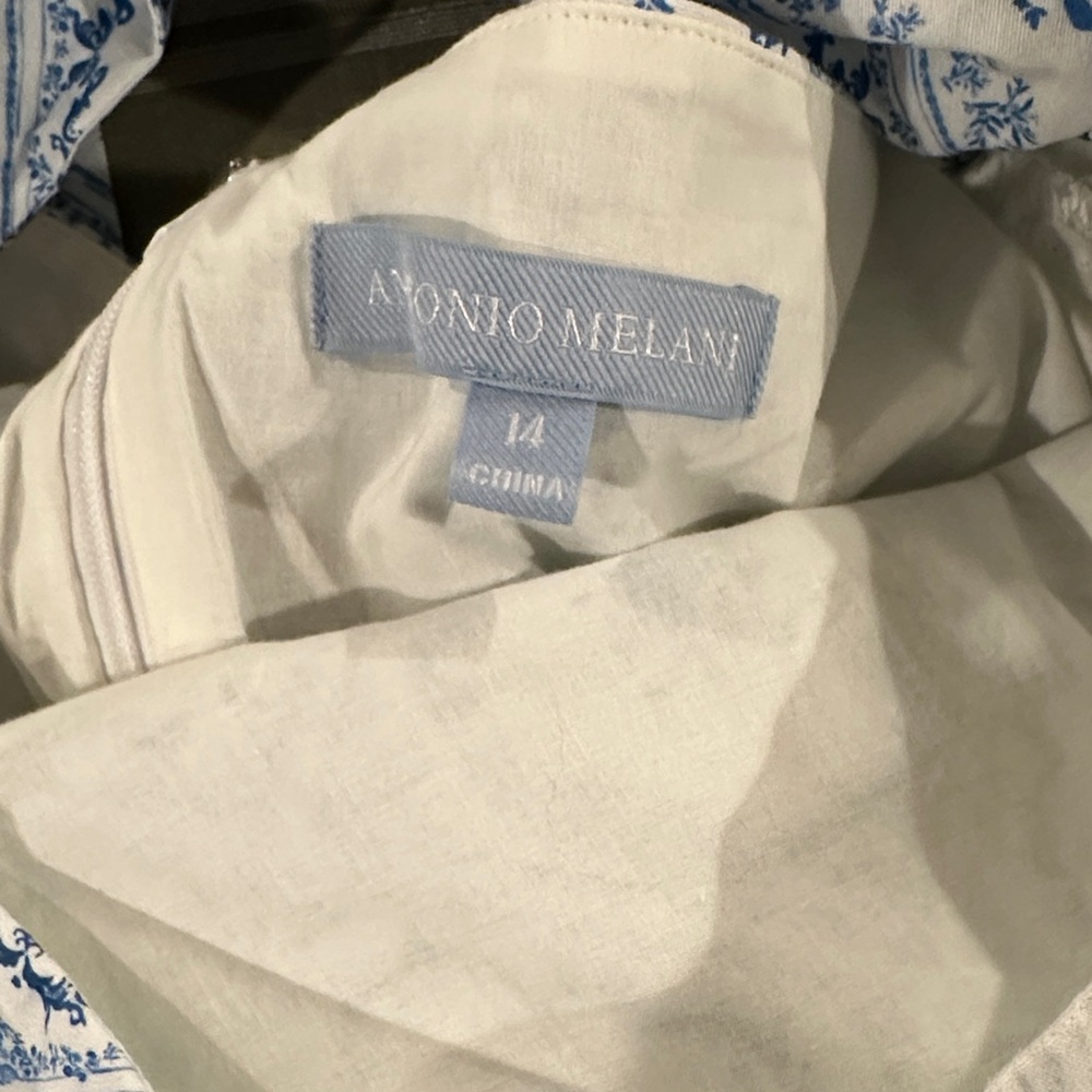 ANTONIO MELANI Blue & White Tile-Print Mini Dress - Picture 6 of 6